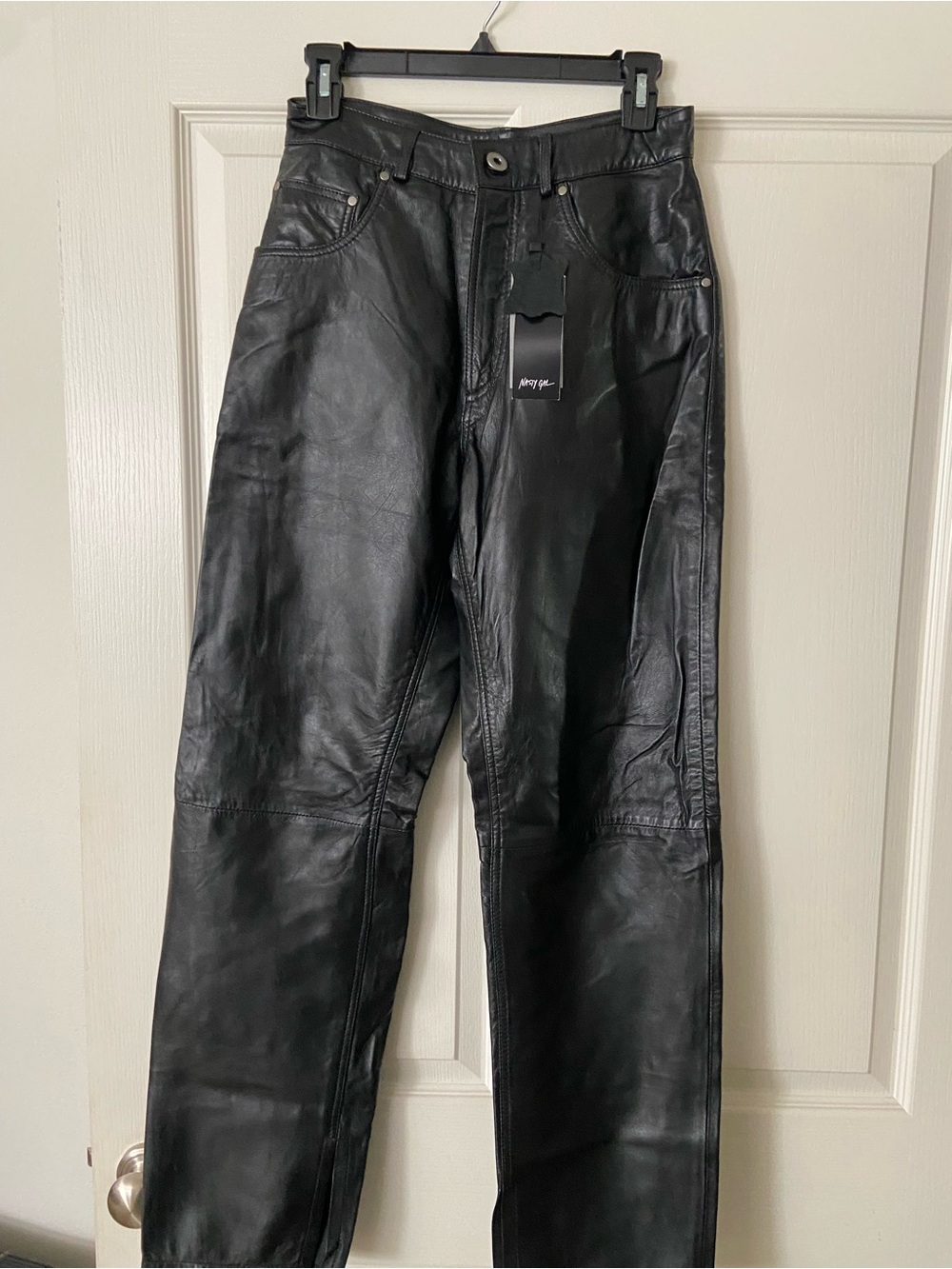 Nasty Gal Black Leather Straight-Leg Pants